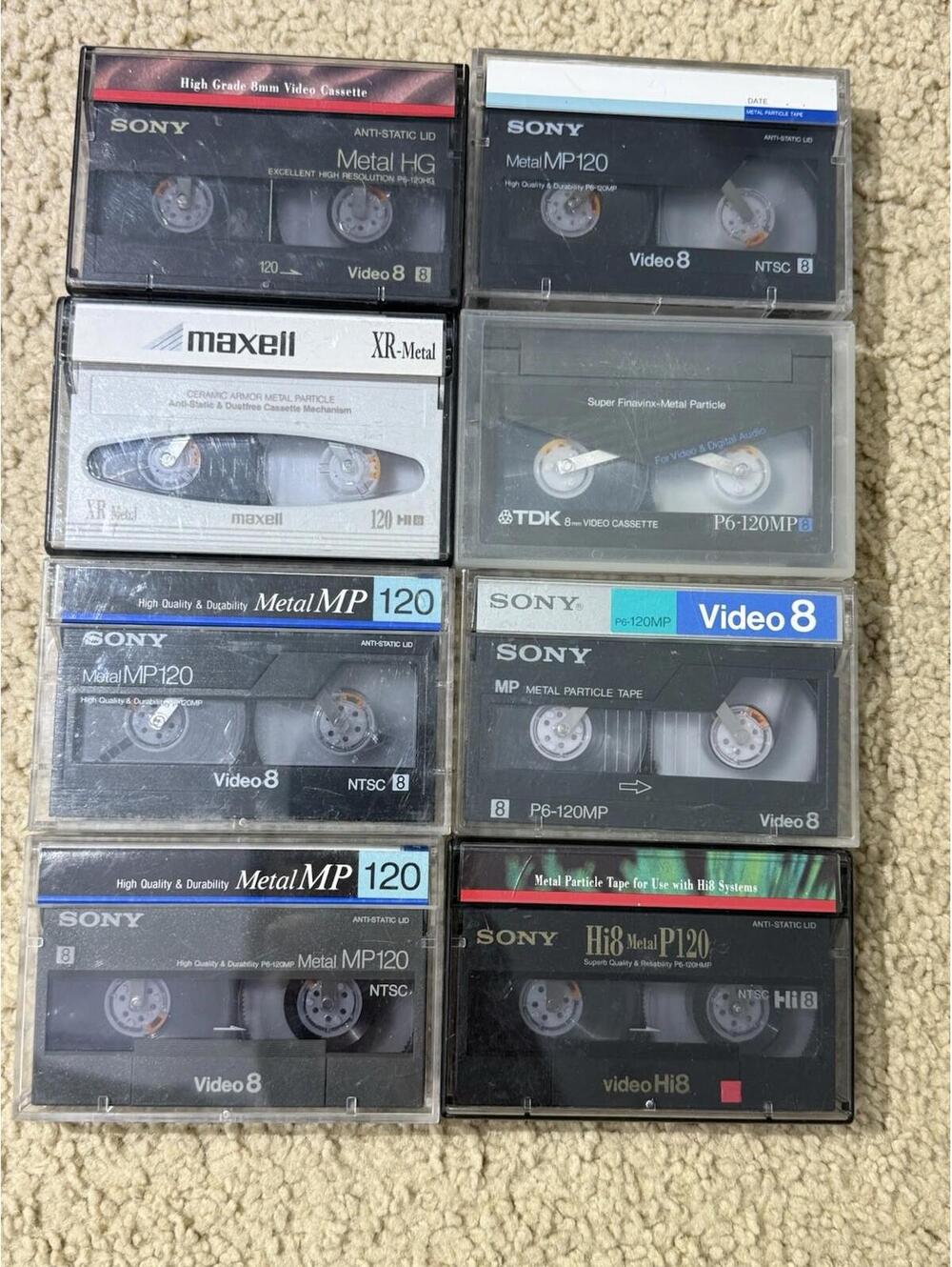 Lot of 8 Sony TDK Maxell Video8 & Hi8 Metal MP120 P120 8mm Tapes NTSC